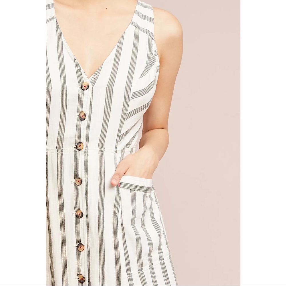 Maeve White and Gray Striped Button-Front Midi Dress - Picture 2 of 6
